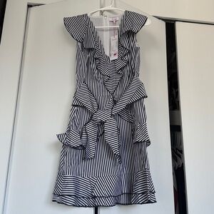 NWT PARKER Ruffle Mini Dress Adalynn Navy White Stripe Nautical Coastal Preppy